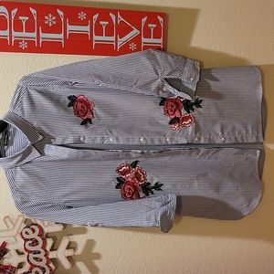 Rose embroidered shirt dress